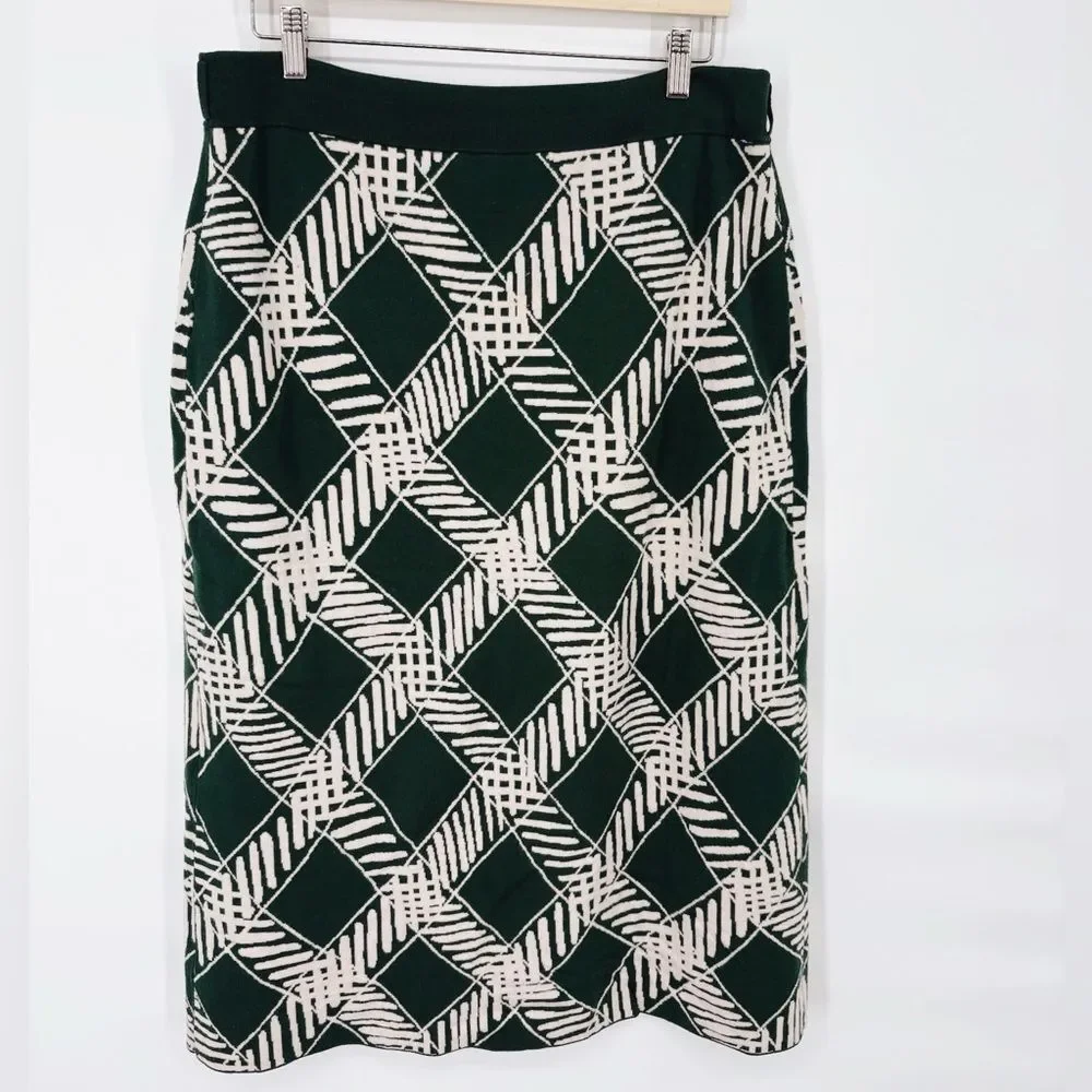Tanya Taylor Candace Knit Wrap Midi Skirt Geometric Print Wool‎ XL - Picture 4 of 8